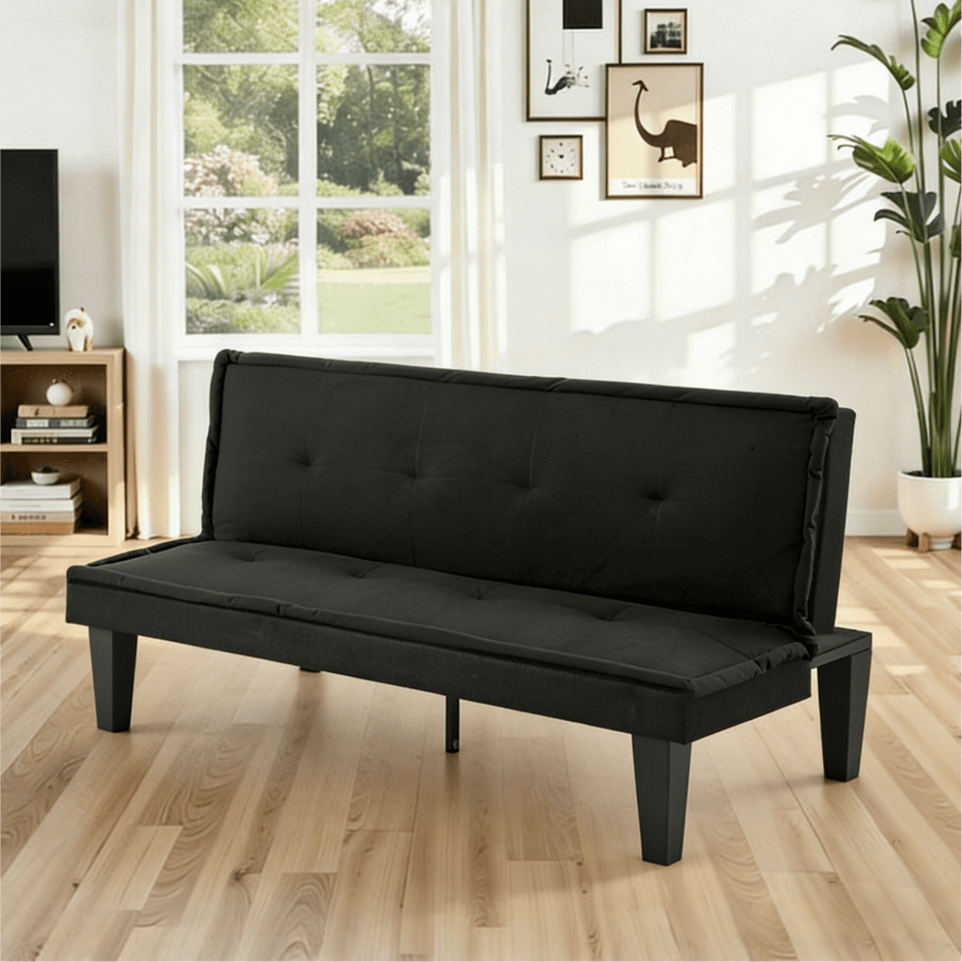 Gewnee Black 62.99" Futon Sofa Bed, 5-Level Adjustable Loveseat, Foldable Sleeper Sofa for Office & Guest Rooms