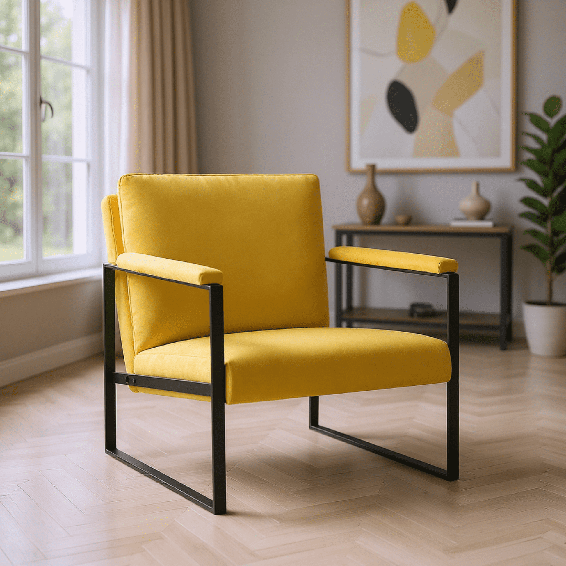 Gewnee Metal Frame Accent Armchair, Designed with a Sleek Metal Frame and Clean Lines, Making for a Stylish and Comfortable Addition to Living Room, Bedroom, Study or Den.
