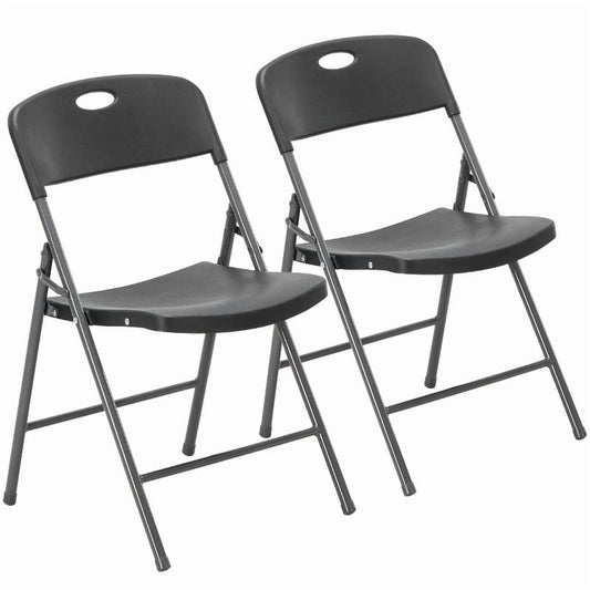 Gianna 2 Pack Plastic Folding Chairs Stackable Patio Garden Office Wedding Party Event Chairs, Black