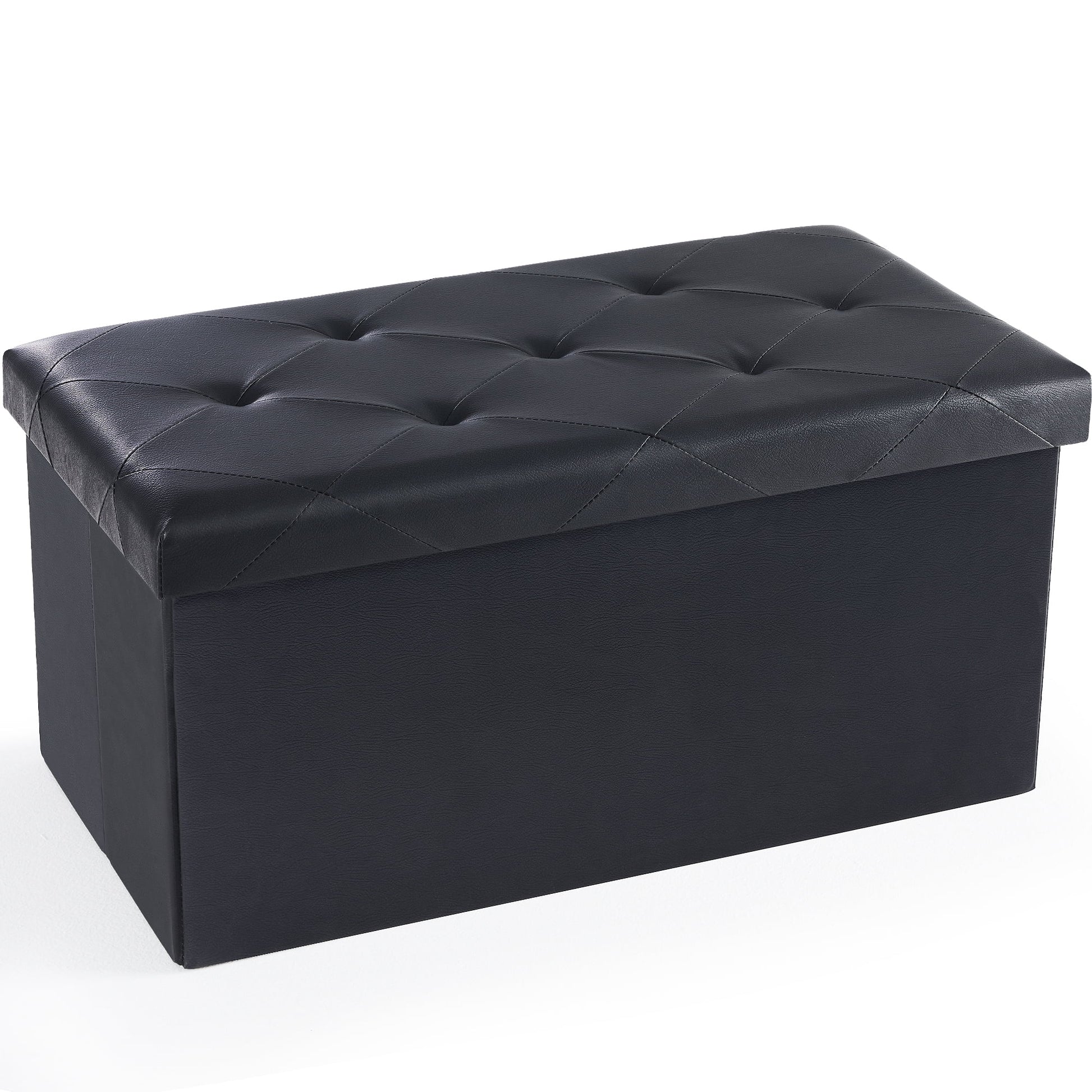 Gianna 30 Inches Folding Ottoman with Storage Bench, Foot Rest Stool, End of Bed Storage Bench Upholstered, Load 660 lbs, for Living Room, Synthetic Leather, Black