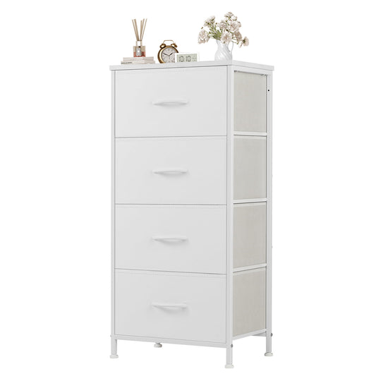 EDX 4 Drawer Fabric Dressers Cabinet, Ideal for Living Room & Bedroom Storage, White