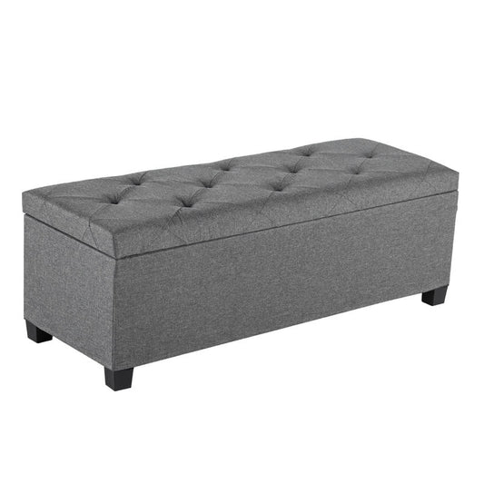 Gianna 43 Inch Storage Ottoman Bench, Tufted Upholstered End of Bed Chest, Foot Rest with Legs, Ample Capacity for Living Room, Entryway, Dark Gray