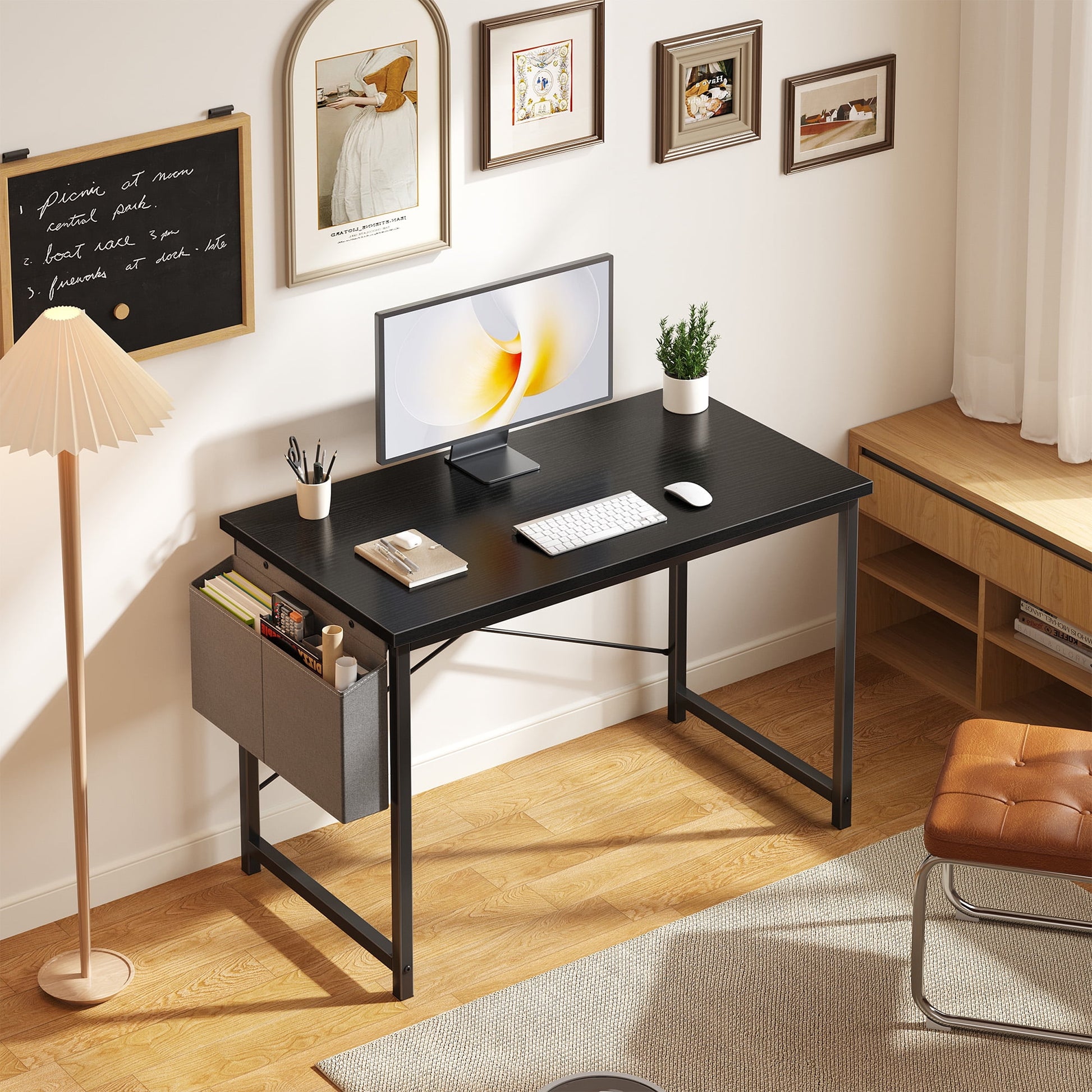 Gianna 44" Computer Desk with Metal Frame, Waterproof Surface and Storage Bag â€“ Perfect for Office Use, Black