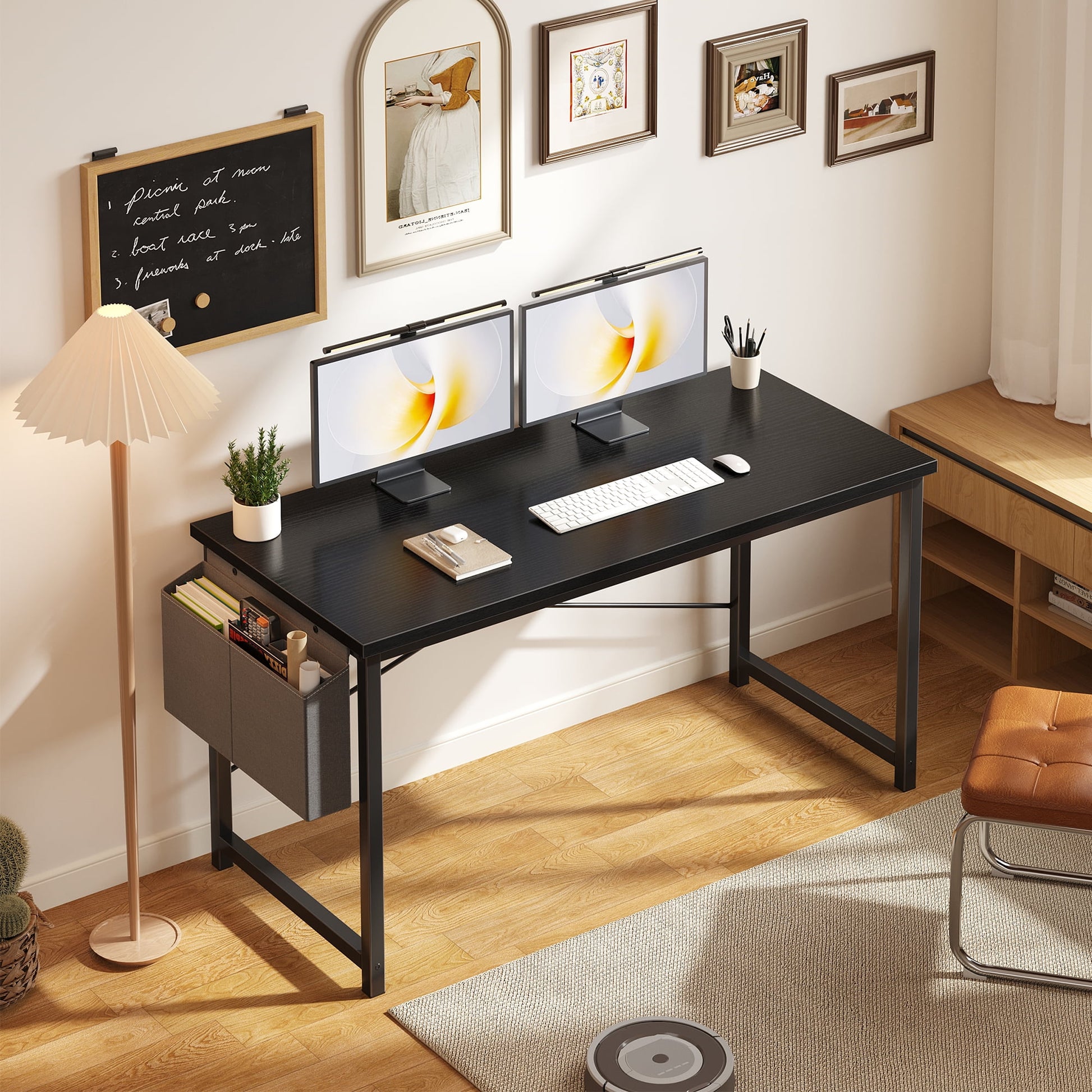 Gianna 55" Computer Desk with Metal Frame, Waterproof Surface and Storage Bag â€“ Perfect for Office Use, Black