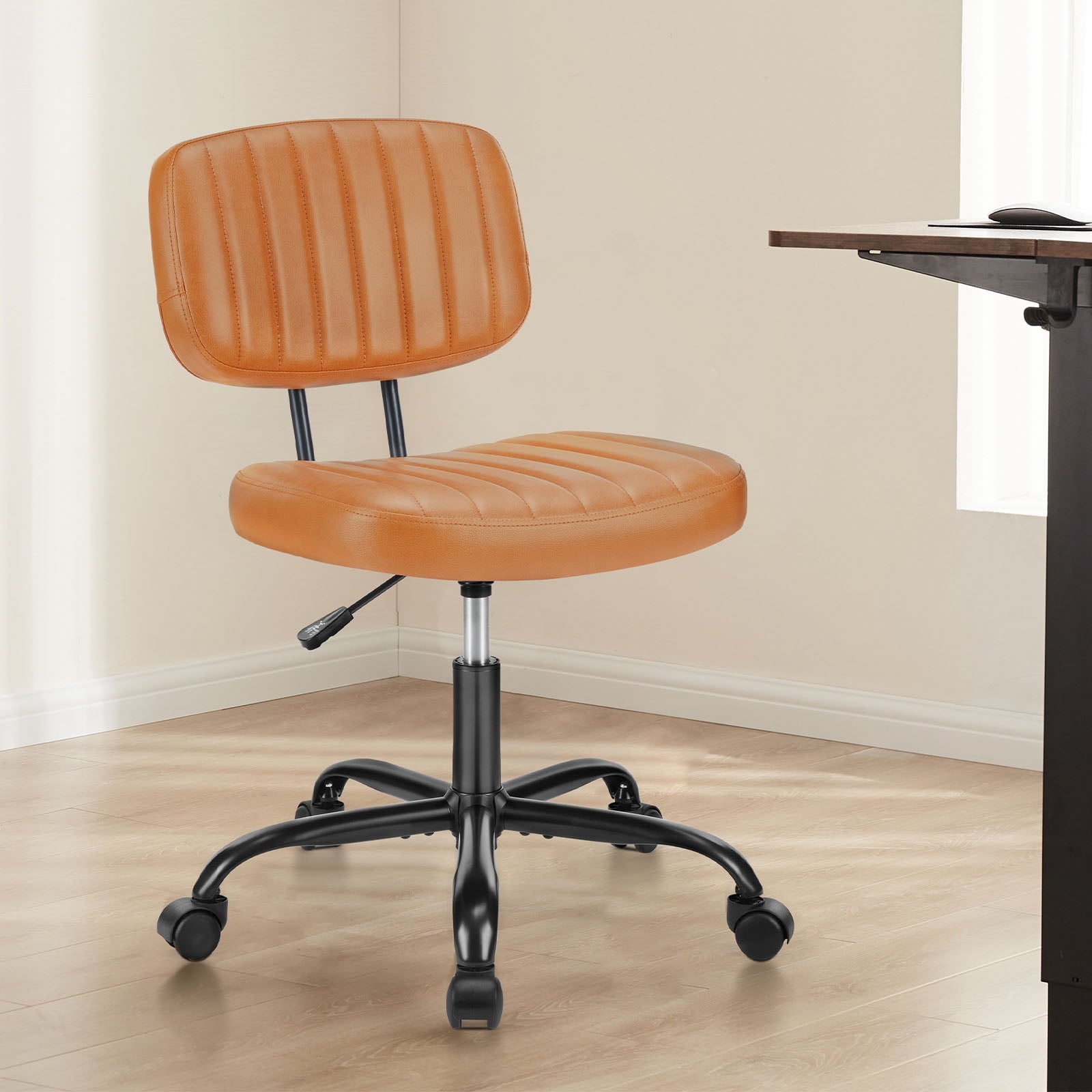Gianna Armless Office Chair â€“ Adjustable Rolling Task Chair with Lumbar Support for Comfortable All-Day Sitting, Brown