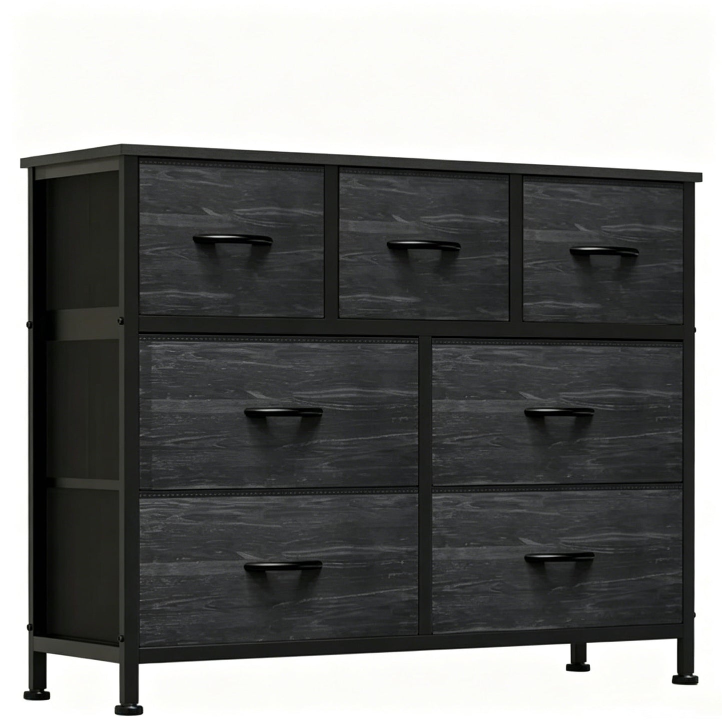 Gianna Chest of Drawers with 7 Fabric Drawers, Drawer Cabinet, Organization Furniture for Kitchen, Office, Hallway, Black Wood