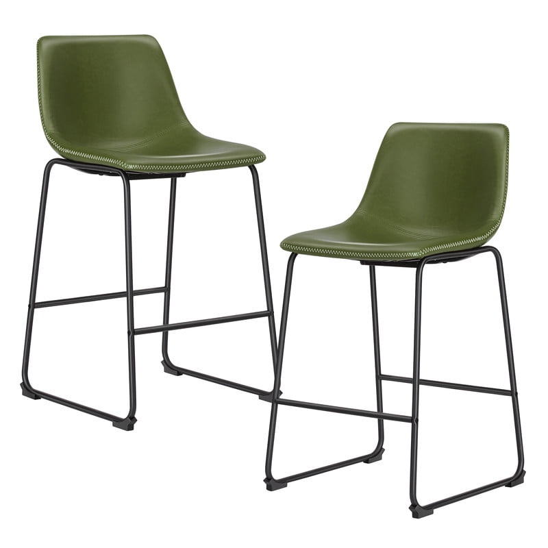 Gianna Counter Height Bar Stools Set of 2, Modern Faux Leather High Barstools with Back and Metal Leg, Bar Chairs for Kitchen Island, Black
