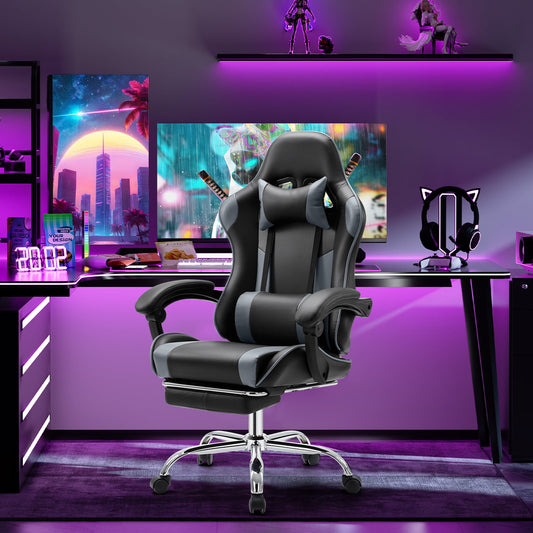 Gianna Ergonomic Gaming Chair With Headrest And Lumbar Pillow,Height Adjustable With 360Â°-Swivel Seat,Grey