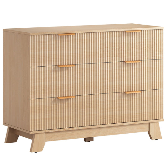 Gianna Fluted Dresser, 9 Drawer Dresser, Modern Wooden Chest of Drawers with Heightened Legs for Bedroom, Natural Wood
