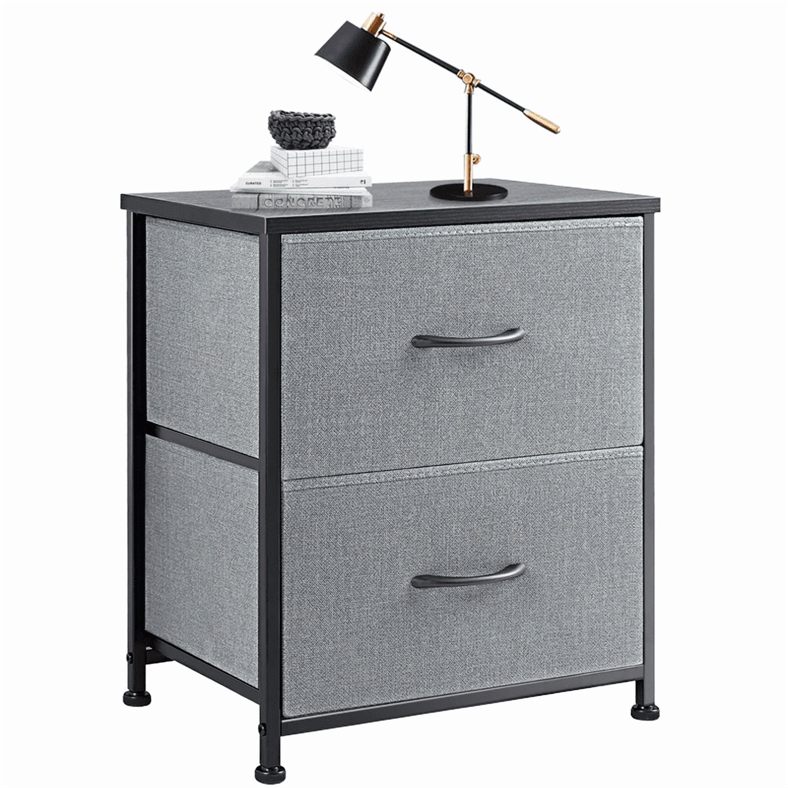 EDX Nigtstand for Bedroom, Tall Chest Organizer with Fabric Bins, Steel Frame, Grey