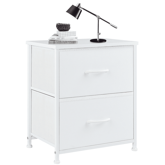 EDX Nigtstand for Bedroom, Tall Chest Organizer with Fabric Bins, Steel Frame, White