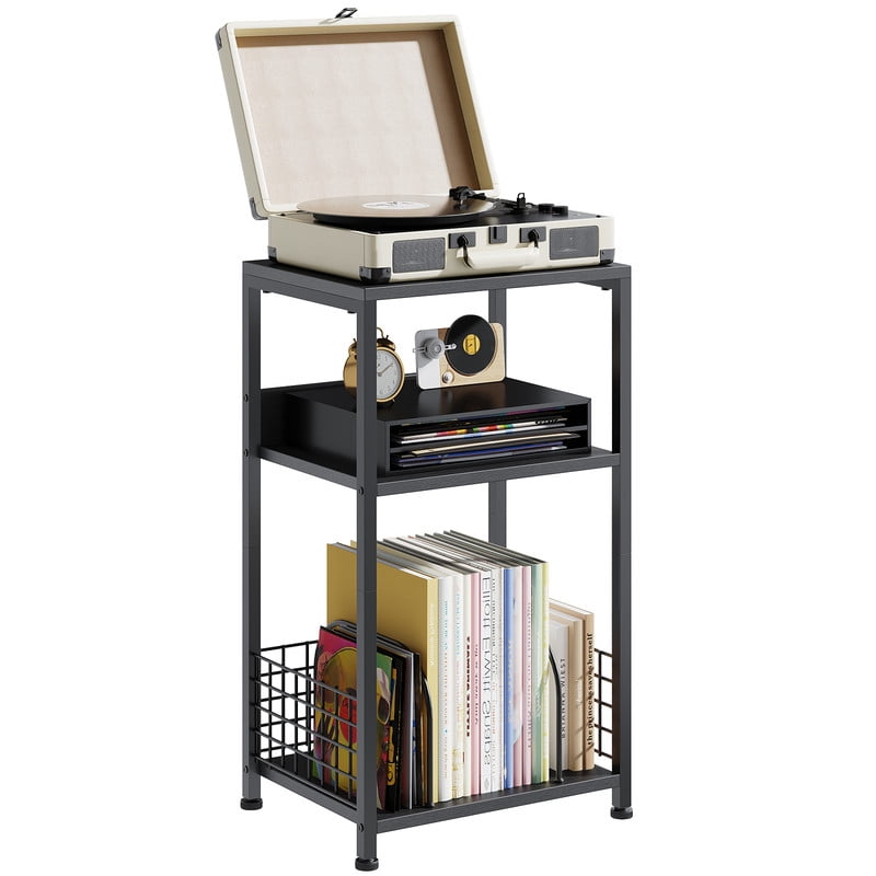Gianna Record Player Stand, 3 Tier Turntable Table with Vinyl Storage for up to 100 Albums, End Side Table for Living Roomï¼ŒBlack
