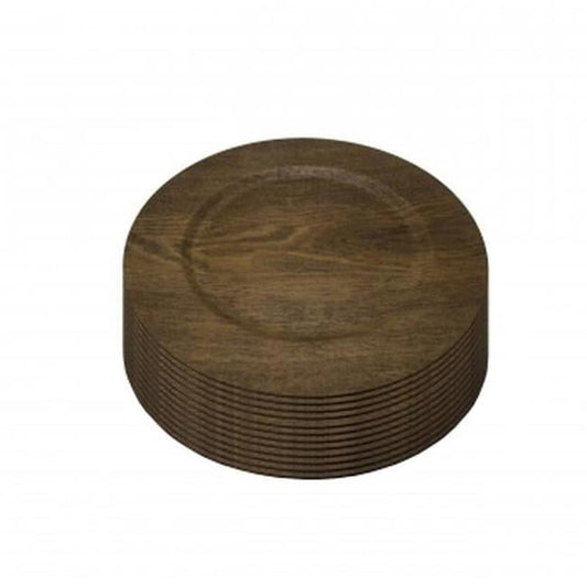 Gibson Home Feri 12 Piece 13 inch Plastic Wooden Skin Luxe Chargers in Brown