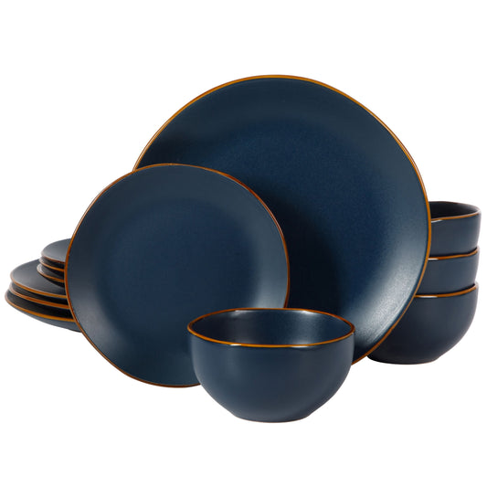 Gibson Home Juego de Vajilla de CerÃ¡mica Negra Mate de 12 Piezas Hazeltine