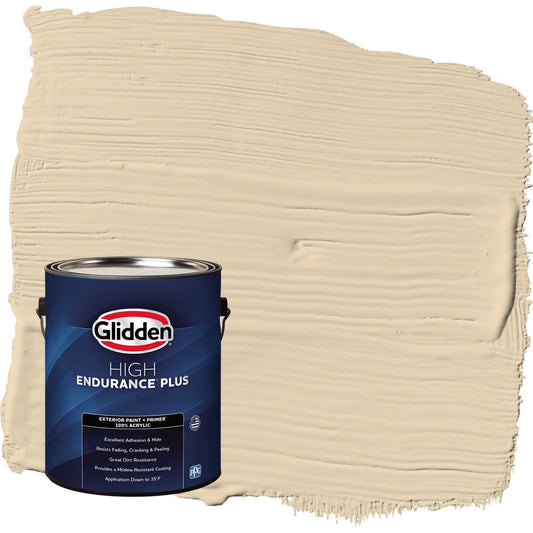 Glidden HEP Almond Cream / Beige Flat Exterior Paint with Primer, 1 Gallon