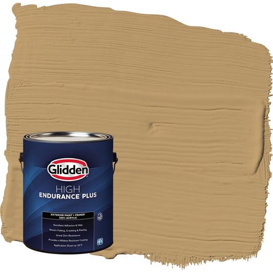 Glidden HEP Golden Granola / Beige Flat Exterior Paint with Primer, 1 Gallon