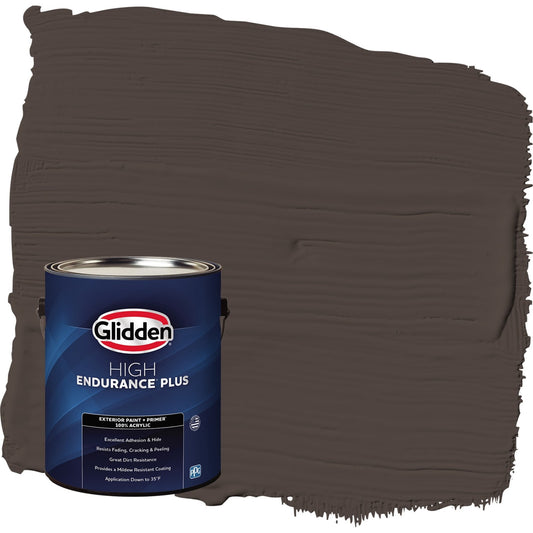 Glidden HEP Dark Granite / Brown Satin Exterior Paint with Primer, 1 Gallon
