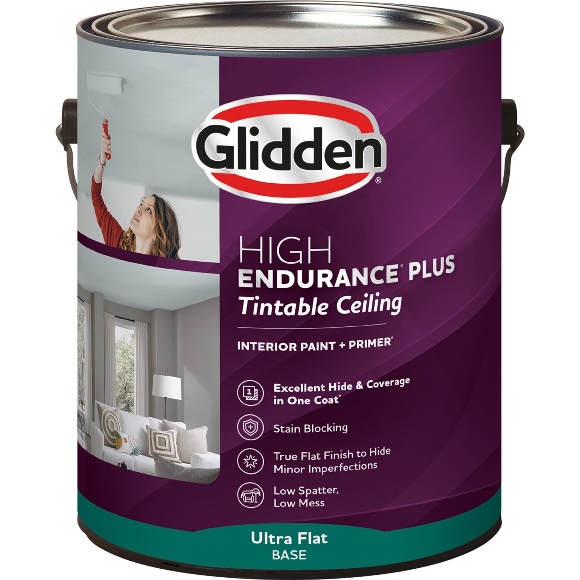 Glidden HEP Blanco Pintura Interior para Techo + Primer, Mate, 1 GalÃ³n