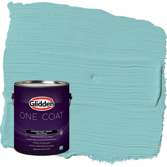 Glidden One Coat Aqua Fiesta / Blue Flat Exterior Paint with Primer, 1 Gallon