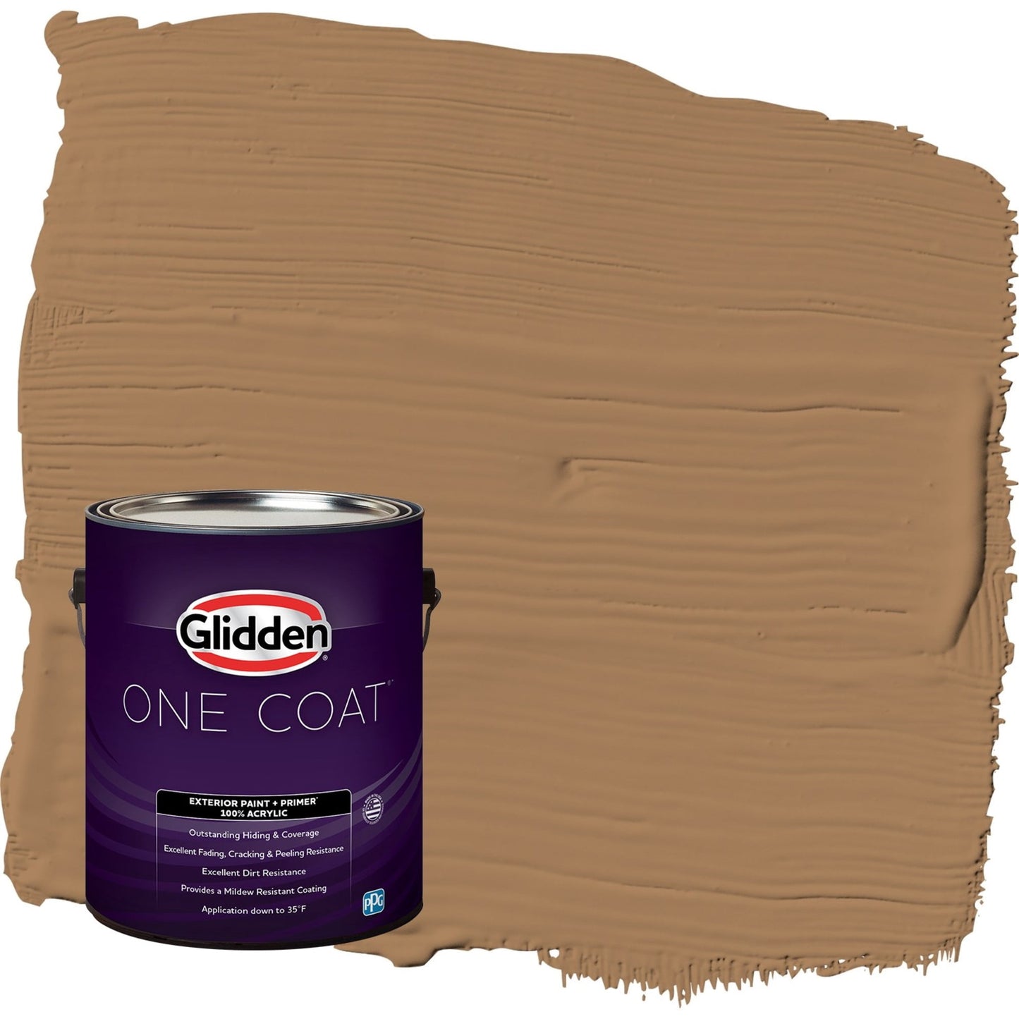 Glidden One Coat Cinnamon Crunch / Brown Semi-Gloss Exterior Paint with Primer, 1 Gallon