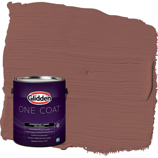 Glidden One Coat Raspberry Truffle / Red Semi-Gloss Exterior Paint with Primer, 1 Gallon