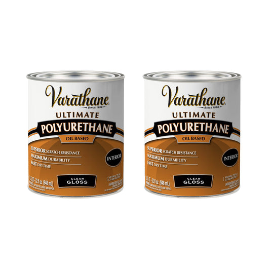 2 Pack, Gloss Clear, Varathane Ultimate Polyurethane Oil-Based-9041H, Quart