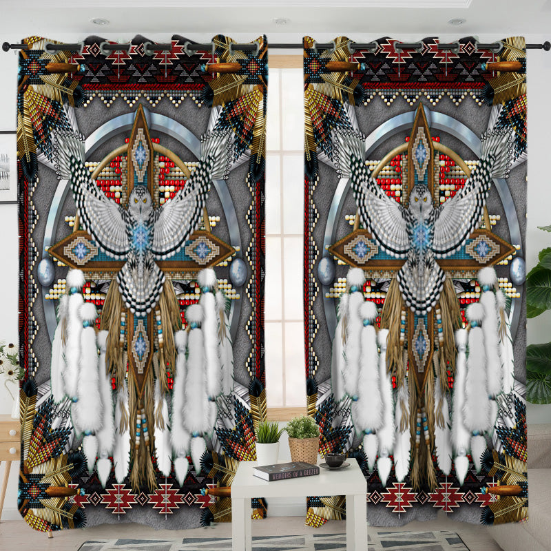Gray Thunderbird Mandala Native American Living Room Curtain