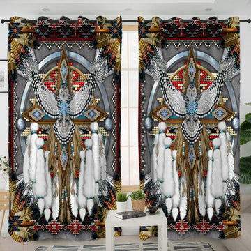 Gray Thunderbird Mandala Native American Living Room Curtain