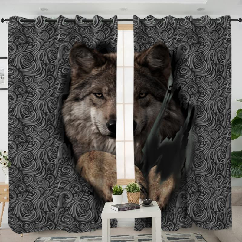 Gray Wolf Escape Native American Living Room Curtain