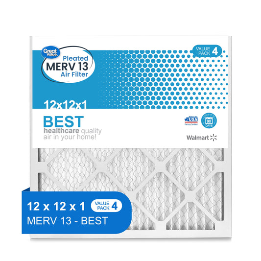 Great Value; 12x12x1; MERV 13 BEST HVAC Air and Furnace Filter; Improves Indoor Air Quality; 4 Filters