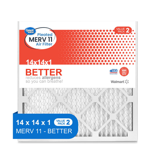 Great Value; 14x14x1; MERV 11 BETTER HVAC Air and Furnace Filter; Reduces Allergens; 2 Filters