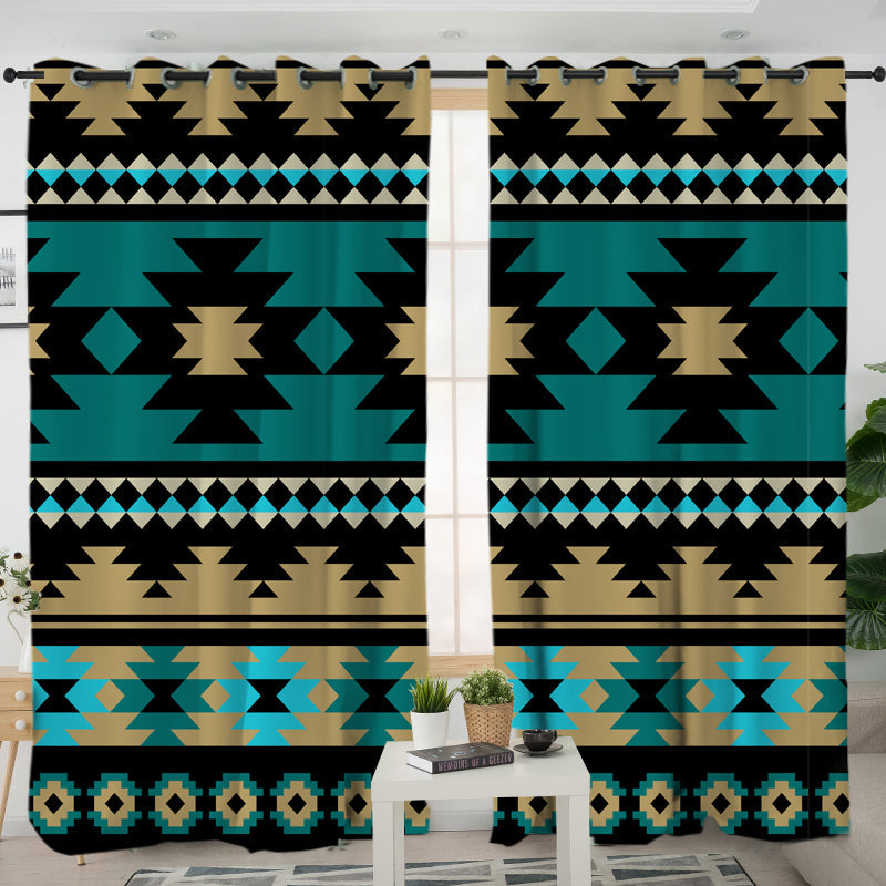 Green Ethnic Aztec Pattern Living Room Curtain