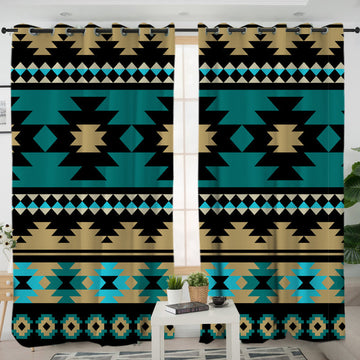 Green Ethnic Aztec Pattern Living Room Curtain