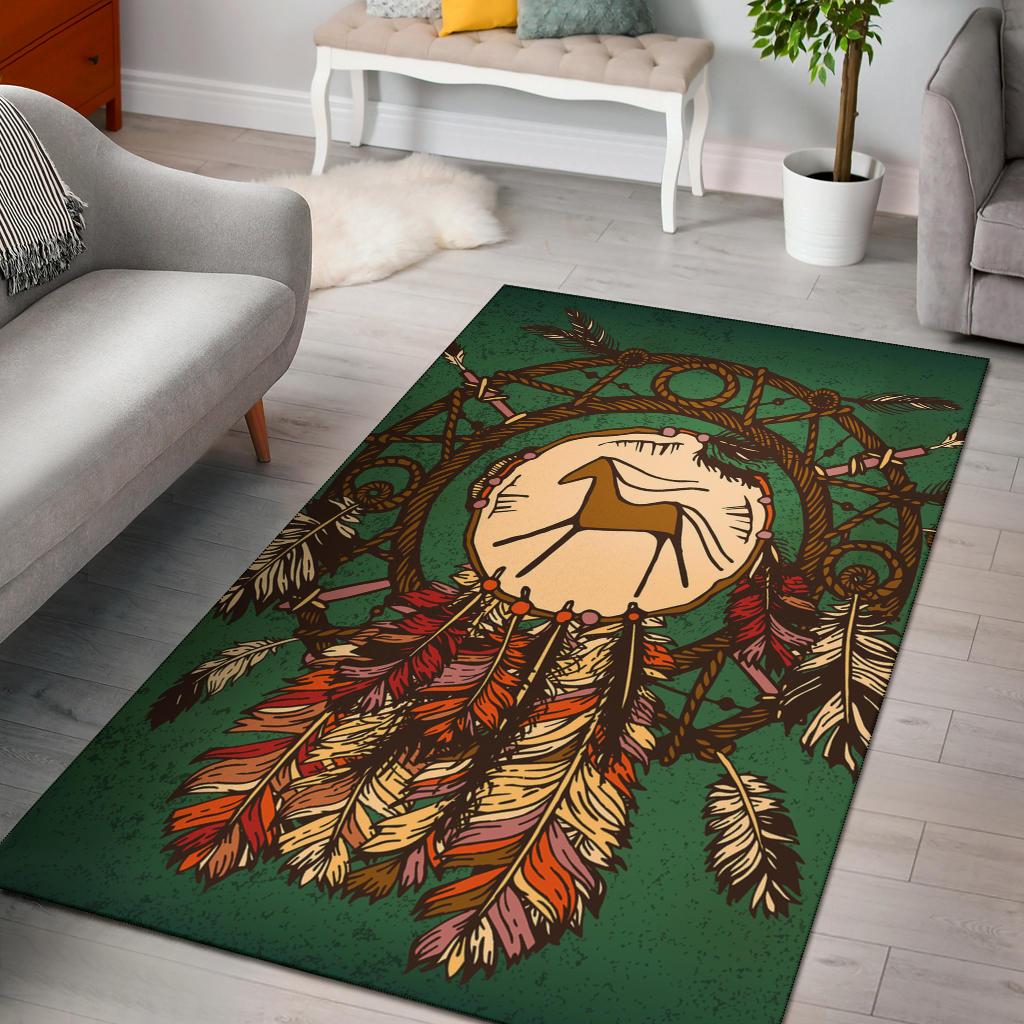 Green Horse Native American Pride Area Rug