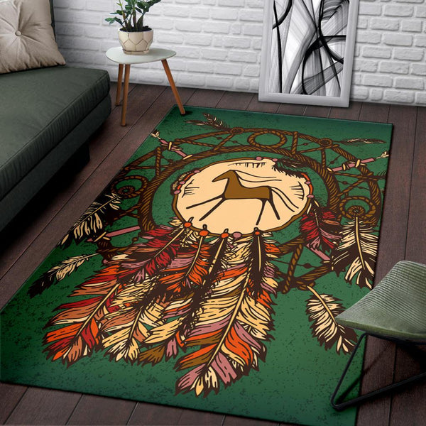 Green Horse Native American Pride Area Rug