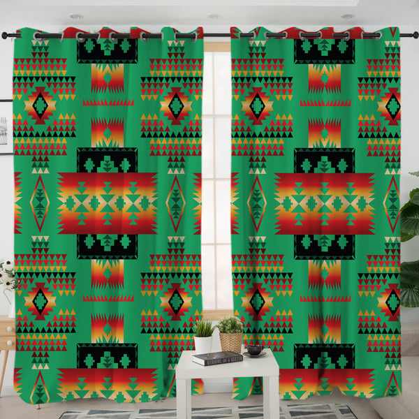 Green Pattern Native Living Room Curtain