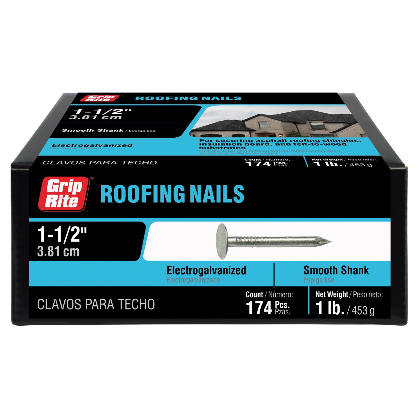 Grip-Rite #11 x 1-1/2 in. Clavos para Techos Electro Galvanizados 1lb.