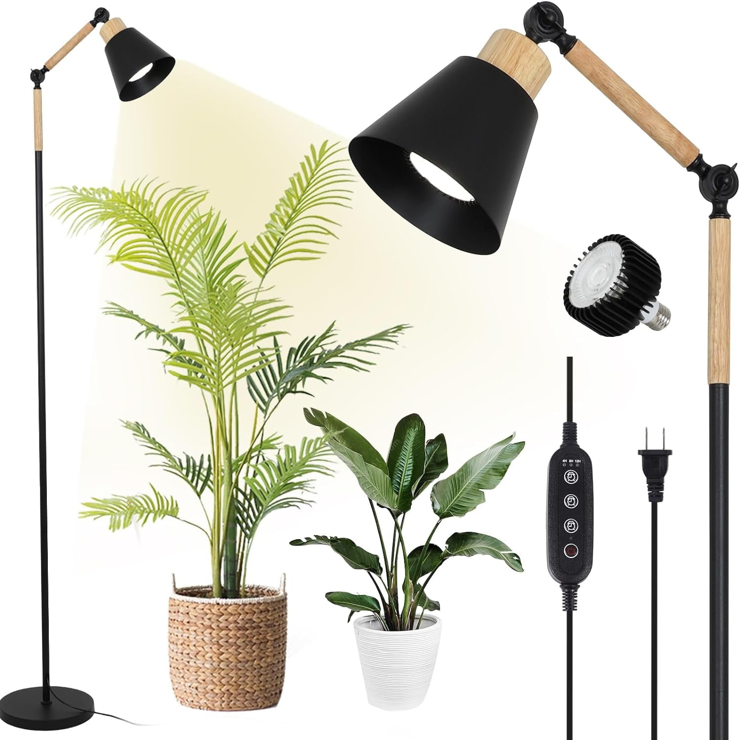 Grow Lights for Indoor Plants Full Spectrum, Plant Lights for Indoor Growing with 20W COB Grow Light Blub, 4/8/12H Timer, for Middle Large Plants - 75", Height Adjustable