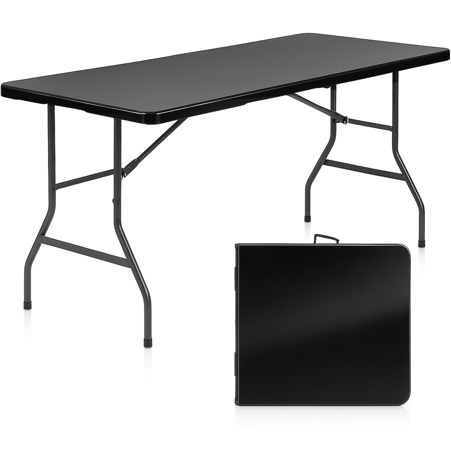 HONGGE Mesa Plegable de 5 Pies con Asa de Transporte, Mesa Plegable de PlÃ¡stico para Uso en Interiores y Exteriores, Picnics, Fiestas, BBQ - Negro