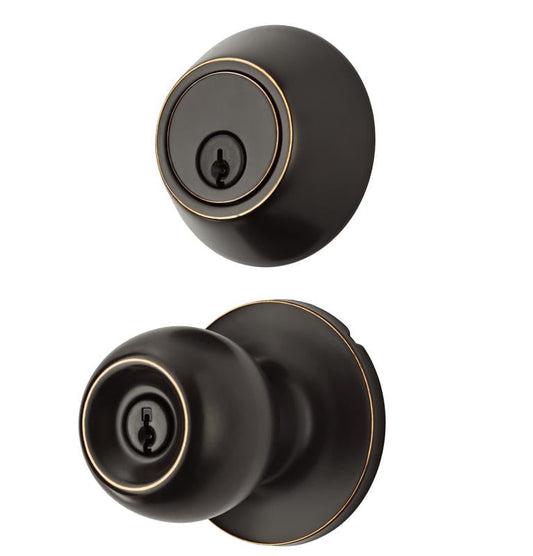 Hyper Tough Keyed Entry Ball Doorknob Lock and Single Cylinder Deadbolt Oil Rubbed Bronze Finish Combo Pack