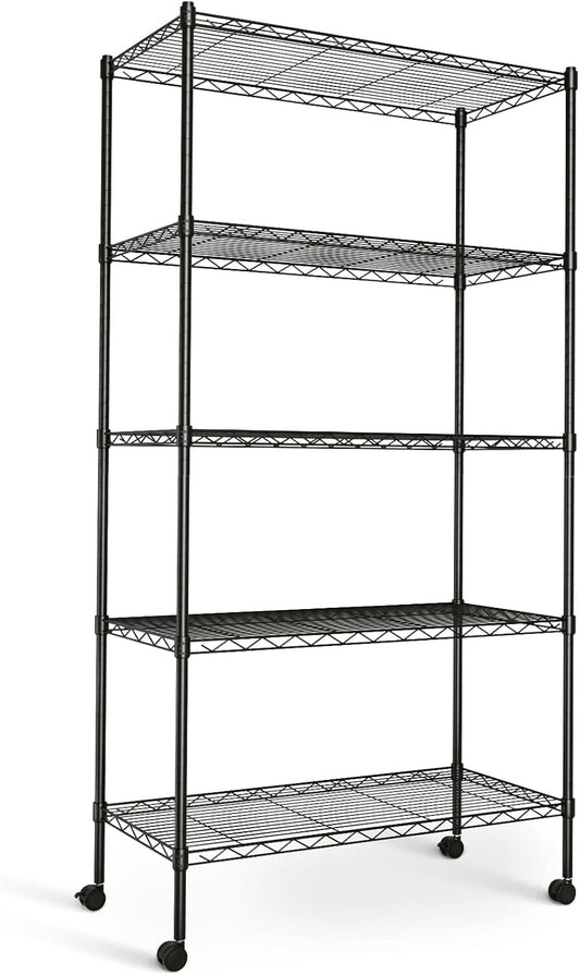 Heavy Duty 5-Shelf Shelving Unit,1250 lb. Total Capacity,29" D x 14"W x 61" H,Black