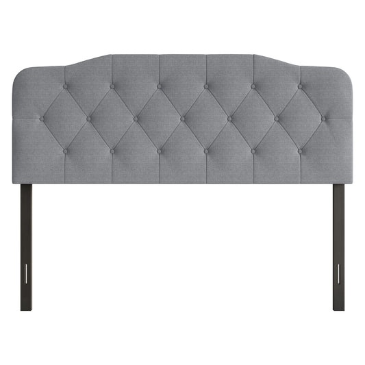 Home Design Angela Full Button-Tufted Upholstered Headboard with Adjustable Height and Foam Padding, Grey, Easy assembly