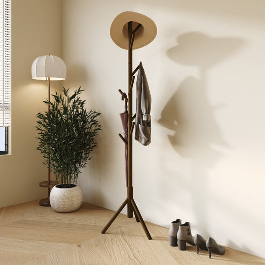 Home Design Houma Solid Wood Freestanding 8-Hook Coat Rack, Brown â€“ Entryway, Hallway, Bedroom Organizer for Jackets & Hats