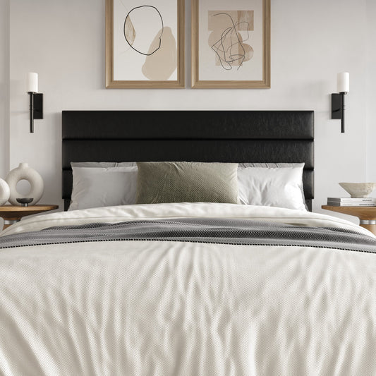Home Design Scranton Queen Upholstered Headboard with Padded Surface and Soft Fabric, Black, Easy Assembly