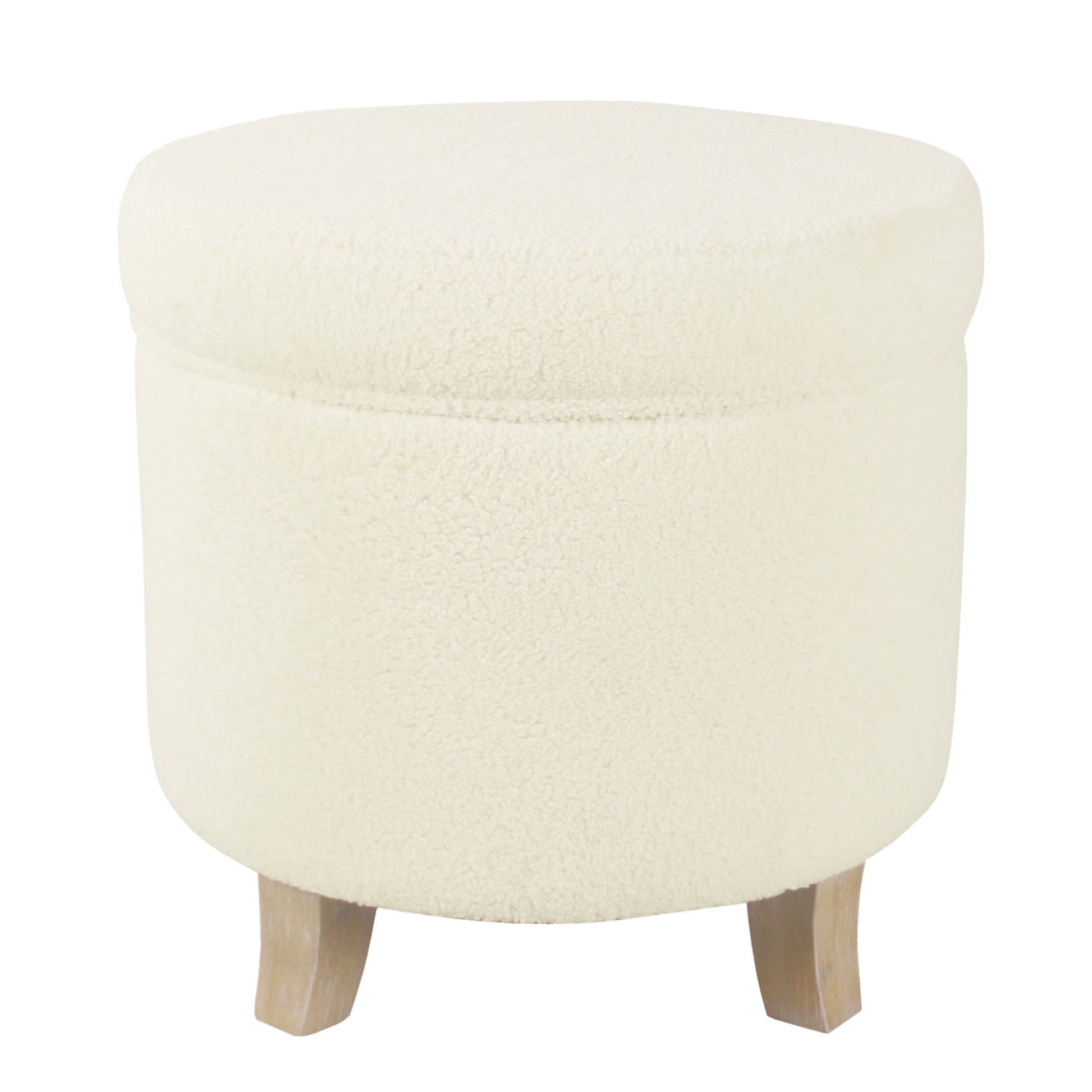 HomePop Round Storage Ottoman - Cream Faux Sheepskin
