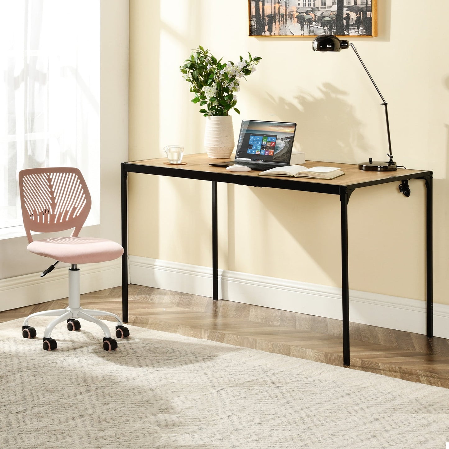 Homy Casa 47.2" Computer Desk for Home Office Workstation Bedroom, Natural