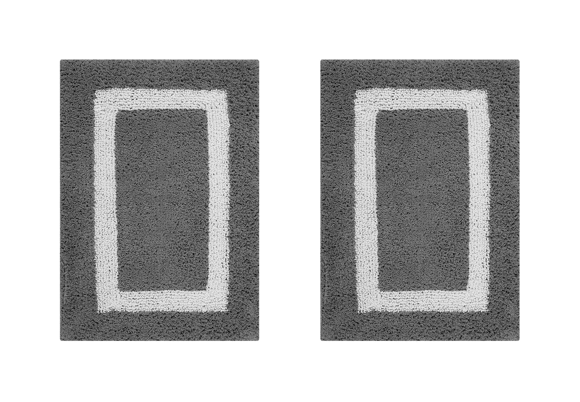 Better Trends 2 Piece 17" x 24" Bathroom Rugs Set 100% Cotton Water Absorbent & Reversible Extra Soft Tufted Bath Rug, Machine Washable for Bathroom Floor Decor Hotel Multi Collection - Gray/White