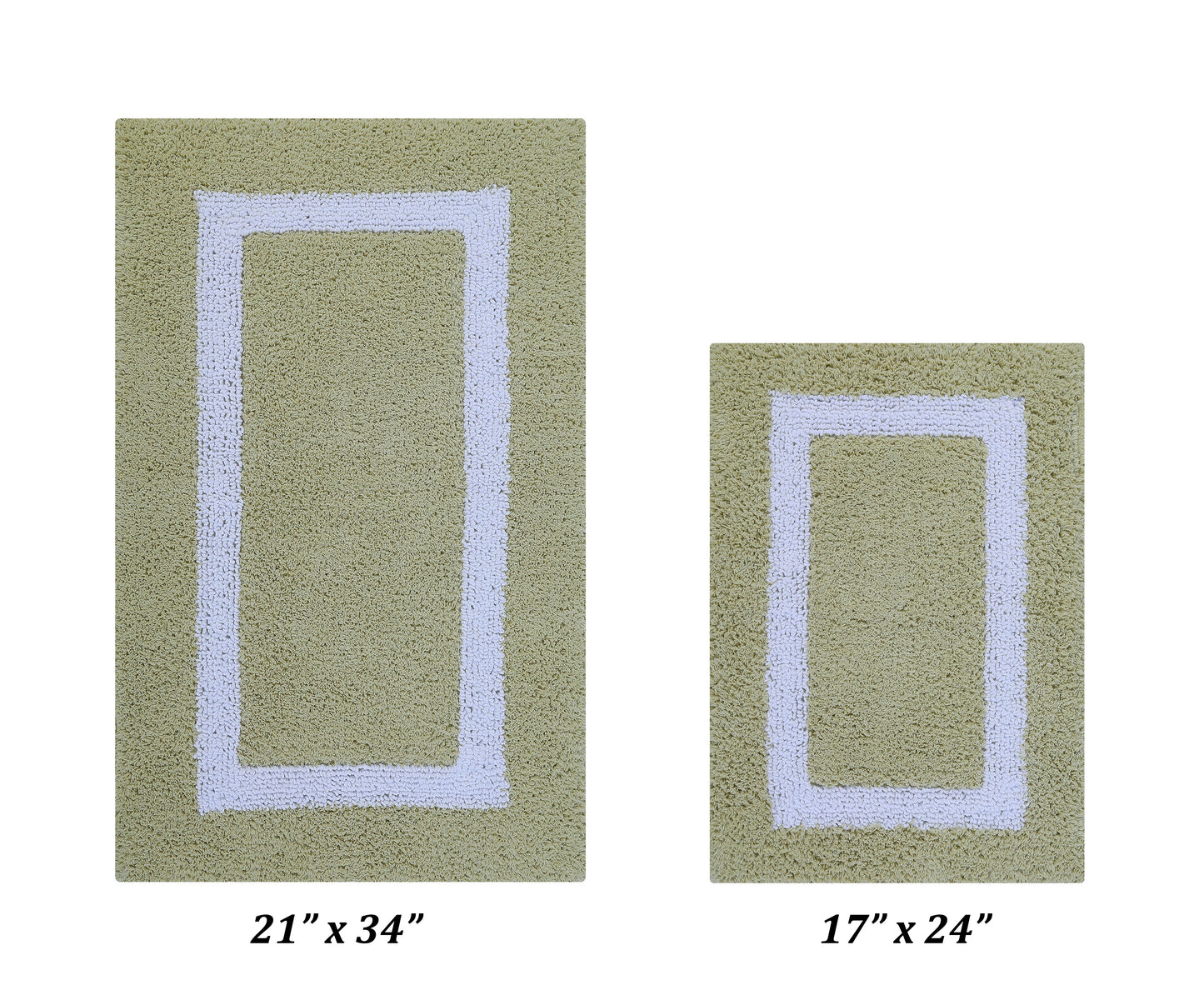 Better Trends 2 Piece Bathroom Rug Set 100% Cotton Bath Mat Extra Soft Tufted Machine Washable Water Absorbent, Reversible Bathroom, Laundry Room (17â€x24â€|21â€x34â€) Hotel Multi Collection - Sage/White
