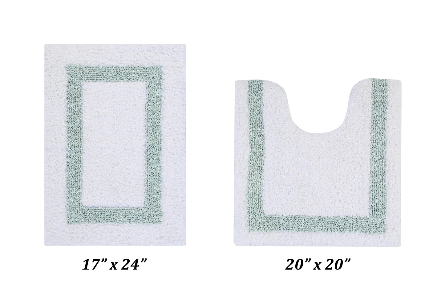 Better Trends 2 Piece Bathroom Rugs Set 100% Cotton Soft Water Absorbent Reversible Machine Washable for Bathroom Floor Decor Toilet Base Contour Mat (17â€x24â€|20â€x20â€) Hotel Collection - White/Blue