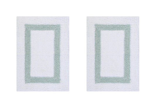 Better Trends 2 Piece Bathroom Rugs Set 100% Cotton Water Absorbent & Reversible Extra Soft Tufted Bath Rug, Machine Washable for Bathroom Floor Decor, 17" x 24" Hotel Collection - White/Blue